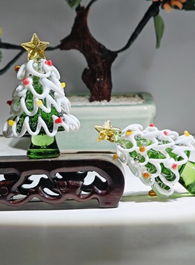 淄博创意琉璃小摆件圣诞迷你圣诞树博山琉璃办公桌玻璃工艺品礼物