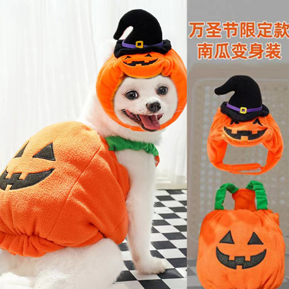 万圣节狗狗衣服暗黑穿搭个性搞怪服饰宠物南瓜帽子口水巾衣服套装