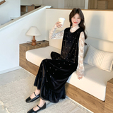 【新款现货】灯芯绒珍珠背心裙蕾丝打底套装296A-8188-P195-K318，女装连衣裙，浙宝296A