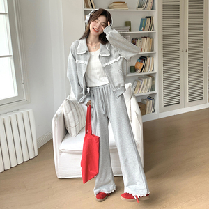 【秋季现货】灰色蕾丝花边卫衣套装296A-8130-p175-k258图片