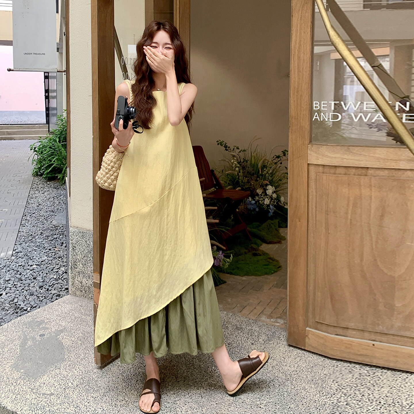 【新款现货】韩系仙气撞色不规则连衣裙2B130-8170-P155-K258,女装连衣裙,浙宝296A