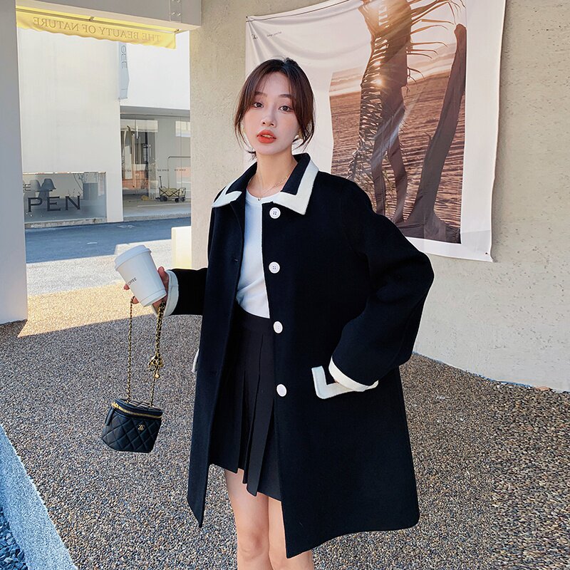 【暖冬现货】2023新款气质赫本风撞色毛呢大衣296A-2238-P175K258，女装毛呢外套，浙宝296A