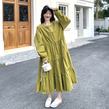 【现货】果绿色长袖木耳边连衣裙296A-8132-p150-k228，女装连衣裙，浙宝296A