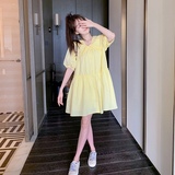 法式甜美黄色娃娃领泡泡袖连衣裙女夏季2025新款小个子宽松娃娃裙，女装连衣裙，浙宝296A