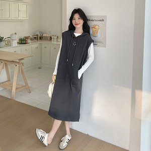 【现货】刺绣笑脸卫衣背心裙白T恤两件套296A-8131-P170-K248图片