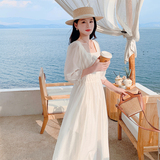 法式初恋长袖白色连衣裙女春秋2025温柔白月光高级感收腰长裙及踝，女装连衣裙，浙宝296A