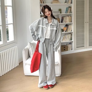 【秋季现货】灰色蕾丝花边卫衣套装296A-8130-p175-k258图片