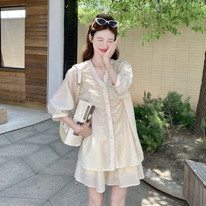 【26新款现货】夏日防晒休闲衬衫短裤套装2B130-2605-P160-K268，女装套装/套裙，浙宝296A
