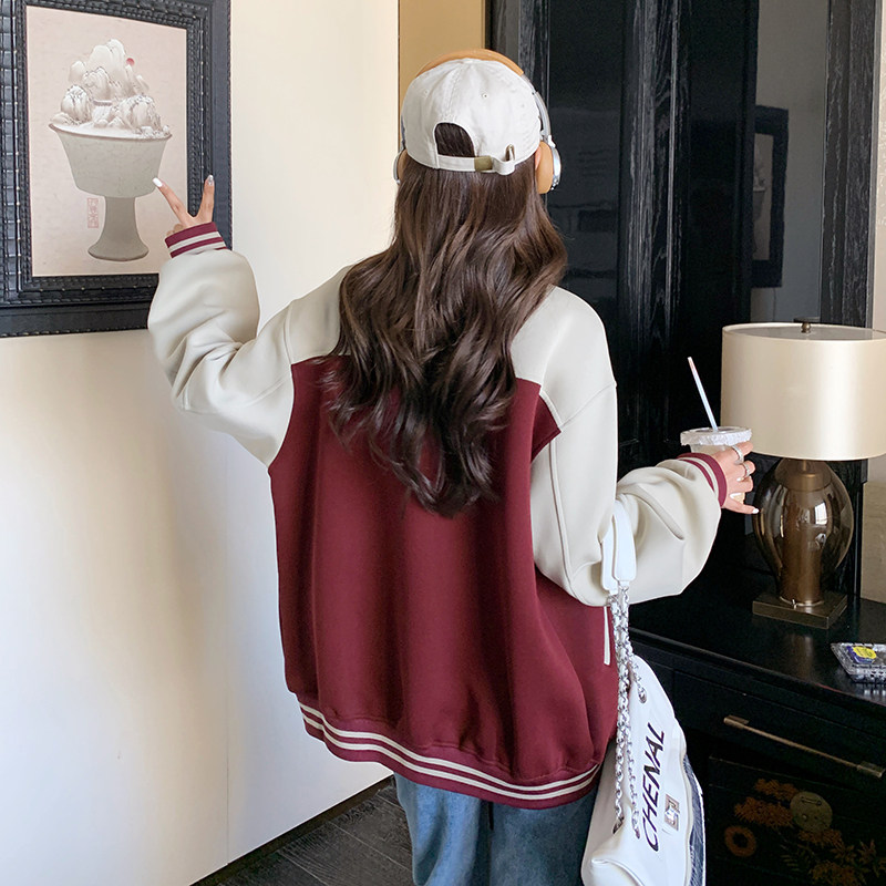 296A【新款现货】2023款拼色减龄美式复古棒球服外套2333P140K198,女装短外套,浙宝296A
