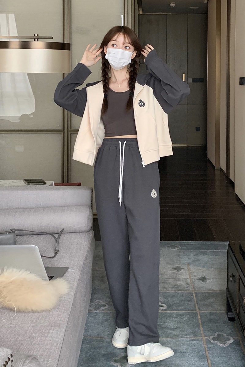 296A【秋季新款】2023撞色休闲减龄卫衣套装2343-P165-K218,女装运动套装,浙宝296A