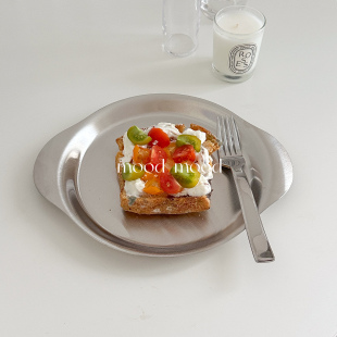 moodboard 双耳304不锈钢工业风bistro西餐茶点收纳盘 拉丝银托盘