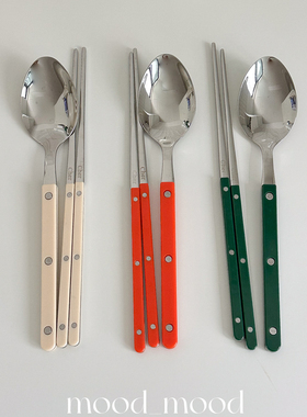 moodboard 304不锈钢筷子勺 韩国Cher原单家用PC环保手柄ins法式