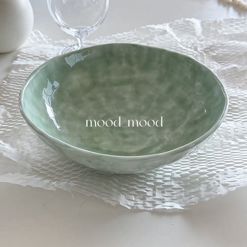 mood 水绿色波纹汤碗 手工不规则北欧陶瓷沙拉面碗意面菜碗汤盘