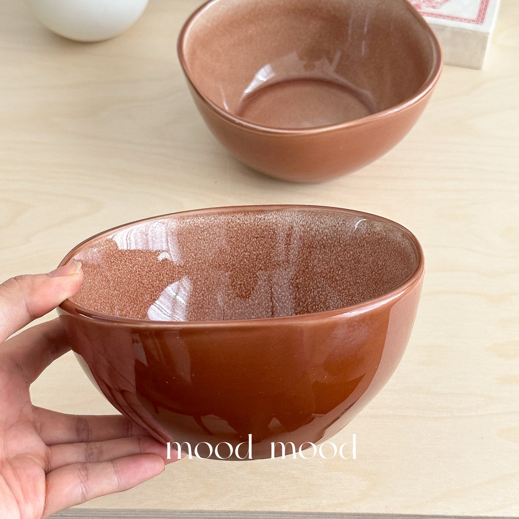 moodboard 雪花釉红棕方碗 窑变不规则汤碗面碗中式陶瓷水果碗