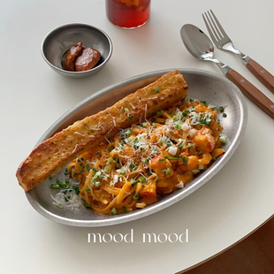 moodboard 雪花长条椭圆盘 复古做旧304不锈钢bistro西餐牛排韩式