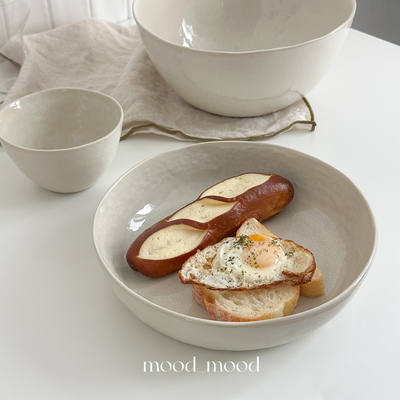 moodboard 淡米灰雪花釉 汤盘大汤碗沙拉米饭碗不规则高级北欧