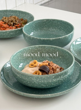 moodboard 青绿大理石泼墨餐具 韩式餐厅艺术陶瓷8寸家用汤盘西餐