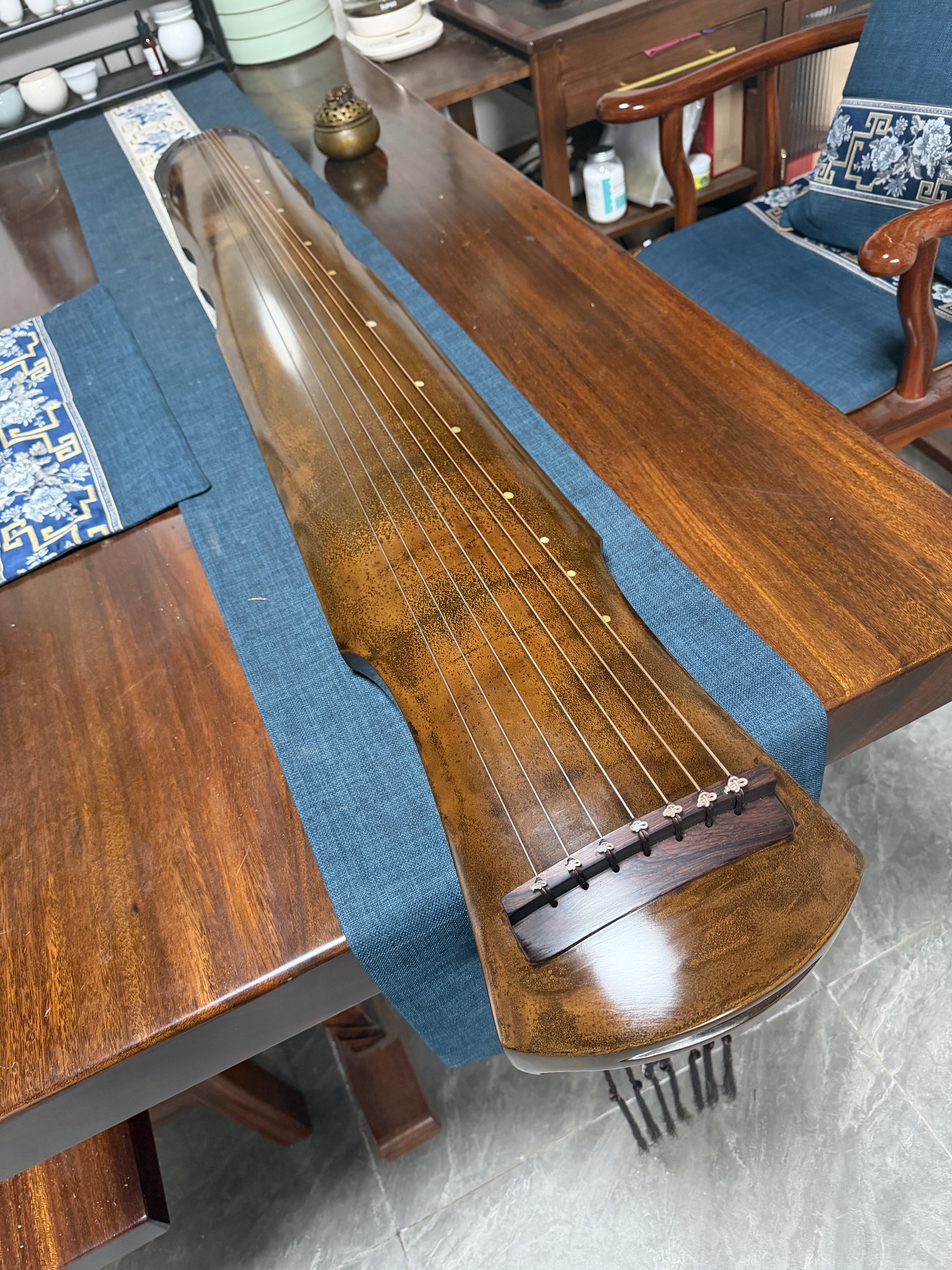 一铭老师斫纯生漆纯鹿角霜老杉木伏羲式纯手工古琴演奏收藏级