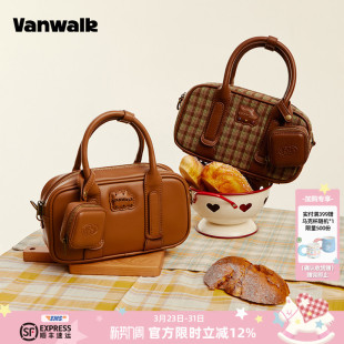 波士顿保龄球单肩手提斜挎包包棕色女款 house 小众 lucky VANWALK