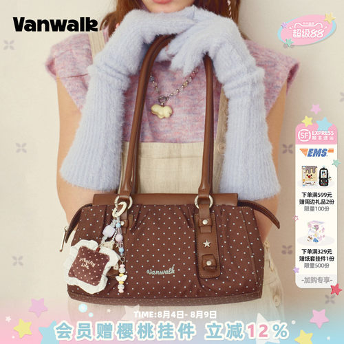 VANWALK/出走女款休闲波点单肩包