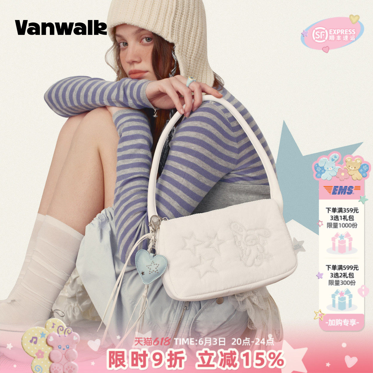 VANWALK lucky pony新款外出简约单肩包女休闲通勤hobo手提腋下包