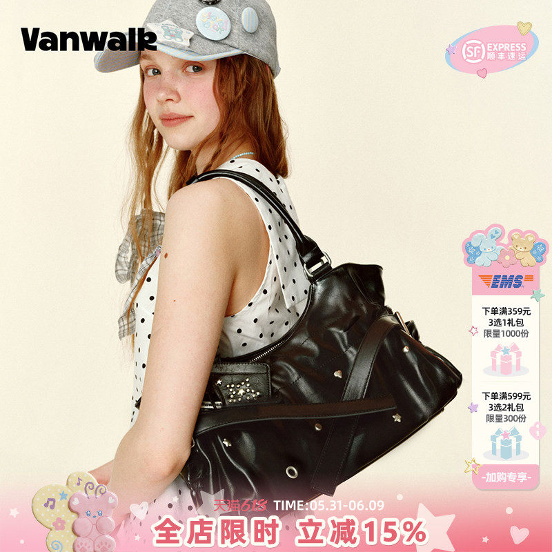VANWALK gulugulu皮质手提托特包女款通勤斜挎包单肩腋下hobo包包