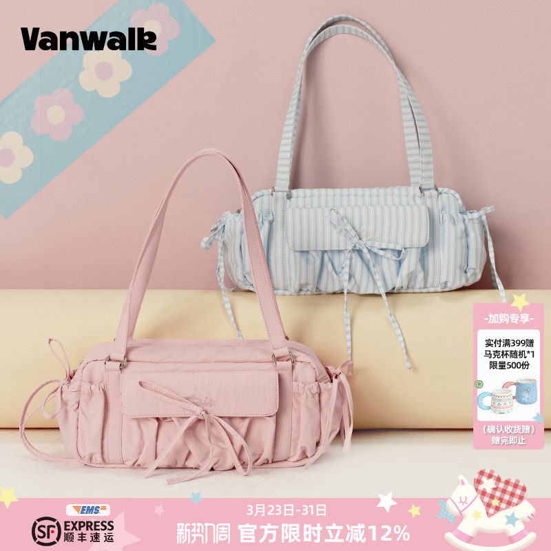VANWALK手账系列 出游芭蕾风蝴蝶结单肩包少女休闲旅行手提托