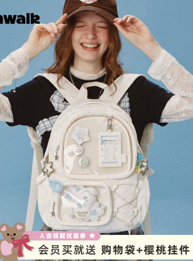 VANWALK happy band新款大容量轻便双肩包女痛包休闲通勤书包ins