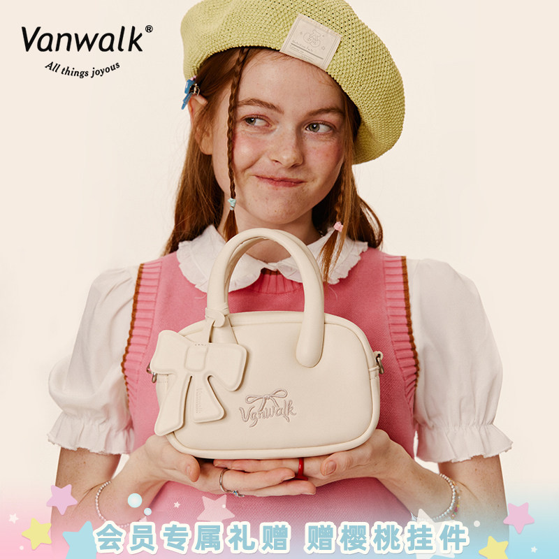 VANWALK 美式少女蝴蝶结波士顿保龄球包包小众手提逛街休闲斜挎包图片