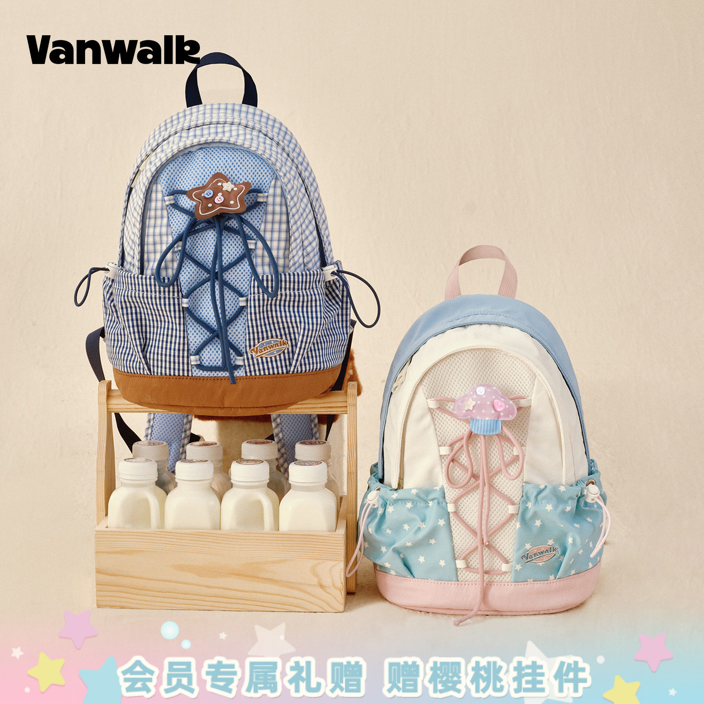 VANWALK/出走休闲蝴蝶结少女书包图片