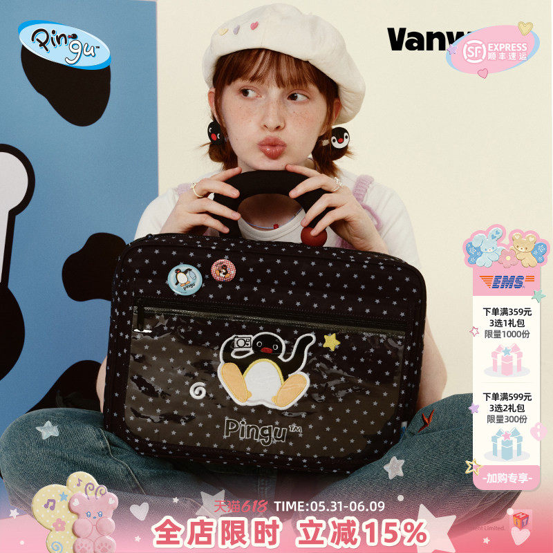 VANWALK Pingu小众设计企鹅双肩包女生ins休闲痛15.6寸手提电脑包