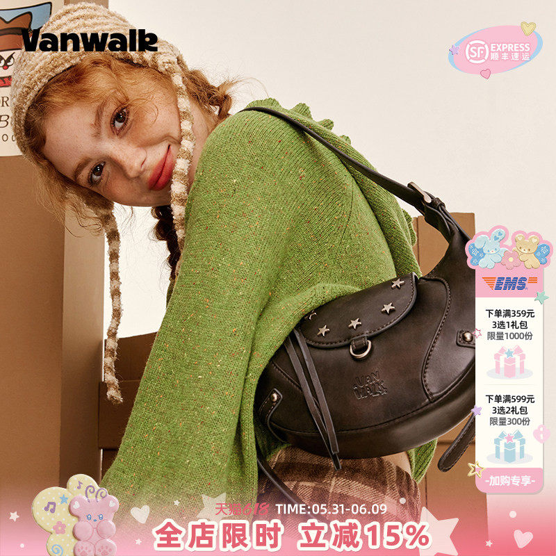 VANWALK牛仔系列 原创复古手提斜挎包新款少女包包通勤小众单肩包