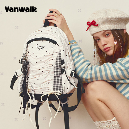 VANWALK/出走学生高颜值波点书包