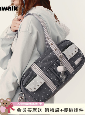 VANWALK lucky pony新款少女波点单肩包通勤百搭外出手提腋下包包