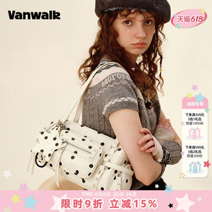 VANWALK松果部落 小众新款大容量波点保龄球包包女手提单肩腋下包