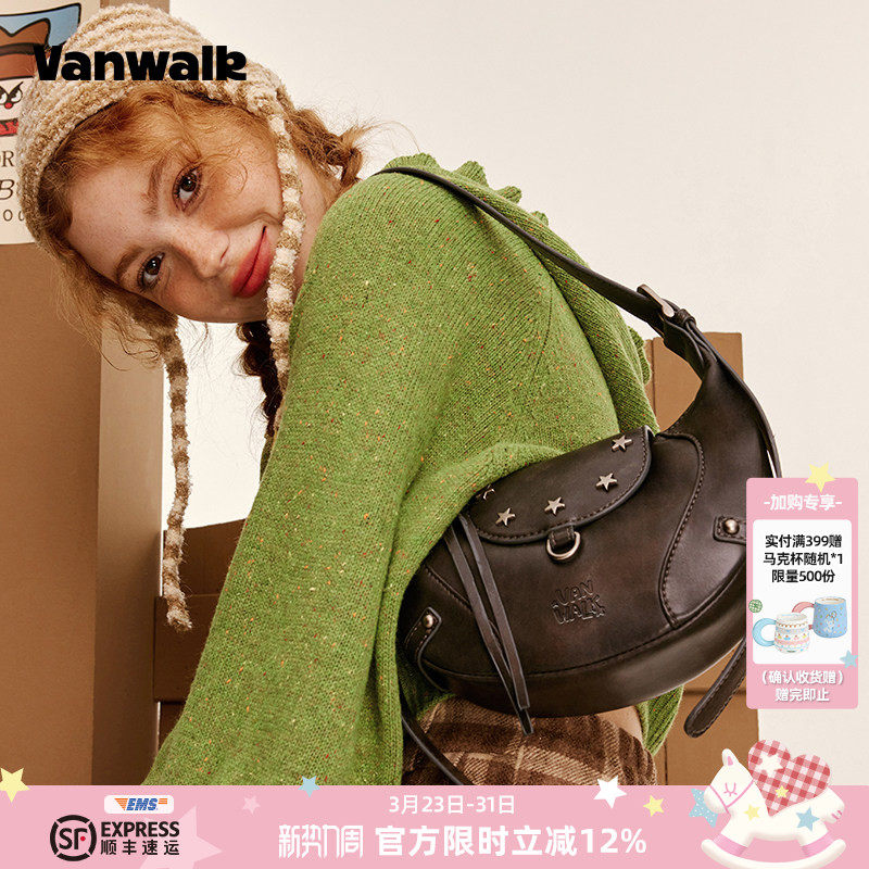 VANWALK牛仔系列 原创复古手提斜挎包新款少女包包通勤小众单