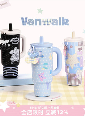 VANWALK lucky pony新款高颜值学生水杯女大容量不锈钢吸管保温杯