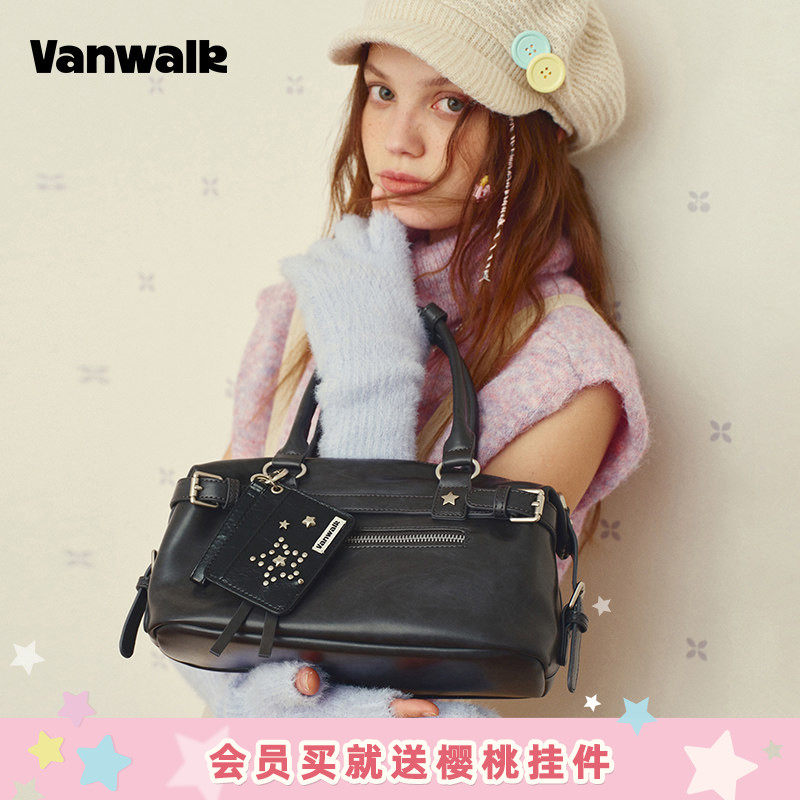 VANWALK糯米团 通勤包包大容量机车保龄球包女小众手提单肩斜挎包