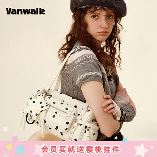 VANWALK松果部落 小众新款大容量波点保龄球包包女手提单肩腋下包