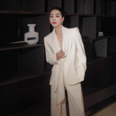 醋酸麻女士外套阔腿裤 设计感时尚 秋季 套装 两件套 气质职业通勤西装