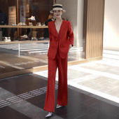 阔腿裤 外贸高级感老钱风亚麻套装 减龄气质西装 时尚 显瘦两件套 秋季