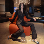 两件套 喇叭裤 Suit 重工烫钻收腰西装 高端职业气质干练西服套装
