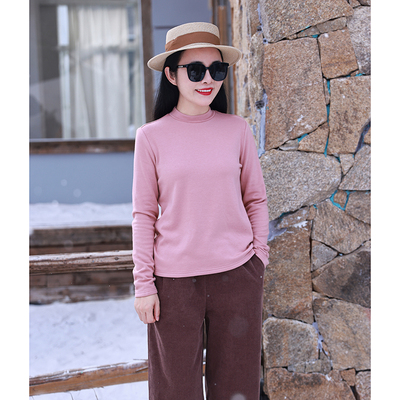 月初/十木米原创秋冬款德绒弹力针织百搭半高领打底衫上衣T恤