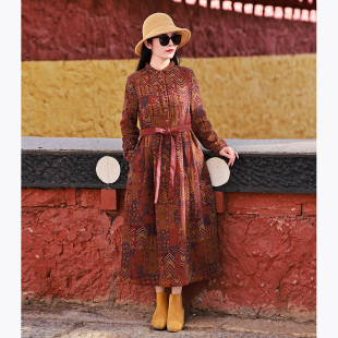 十木米原创春款 秋画 全棉印花旅行文艺气质民族风连衣裙 清仓 断码
