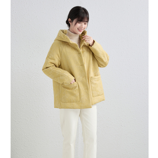 加厚连帽棉服短外套女 十木米原创色织老布提花冬新款 特价 小火炉