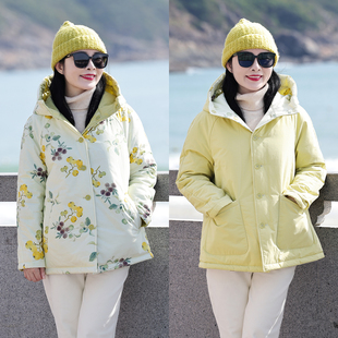 枇杷香~双面穿/十木米原创百分百长绒棉印花百搭棉服短外套冬款