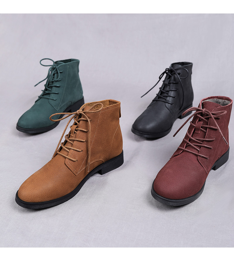 原创风头层牛皮系带短靴