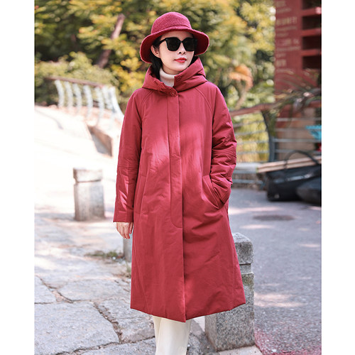 特价 赶梦~山楂红/十木米原创冬款长绒棉百搭连帽加厚棉服外套