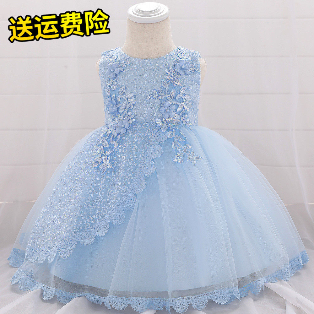 2020贴花婴儿宝宝礼服公主裙女童穿的洋气裙子满月小童婚纱连衣裙