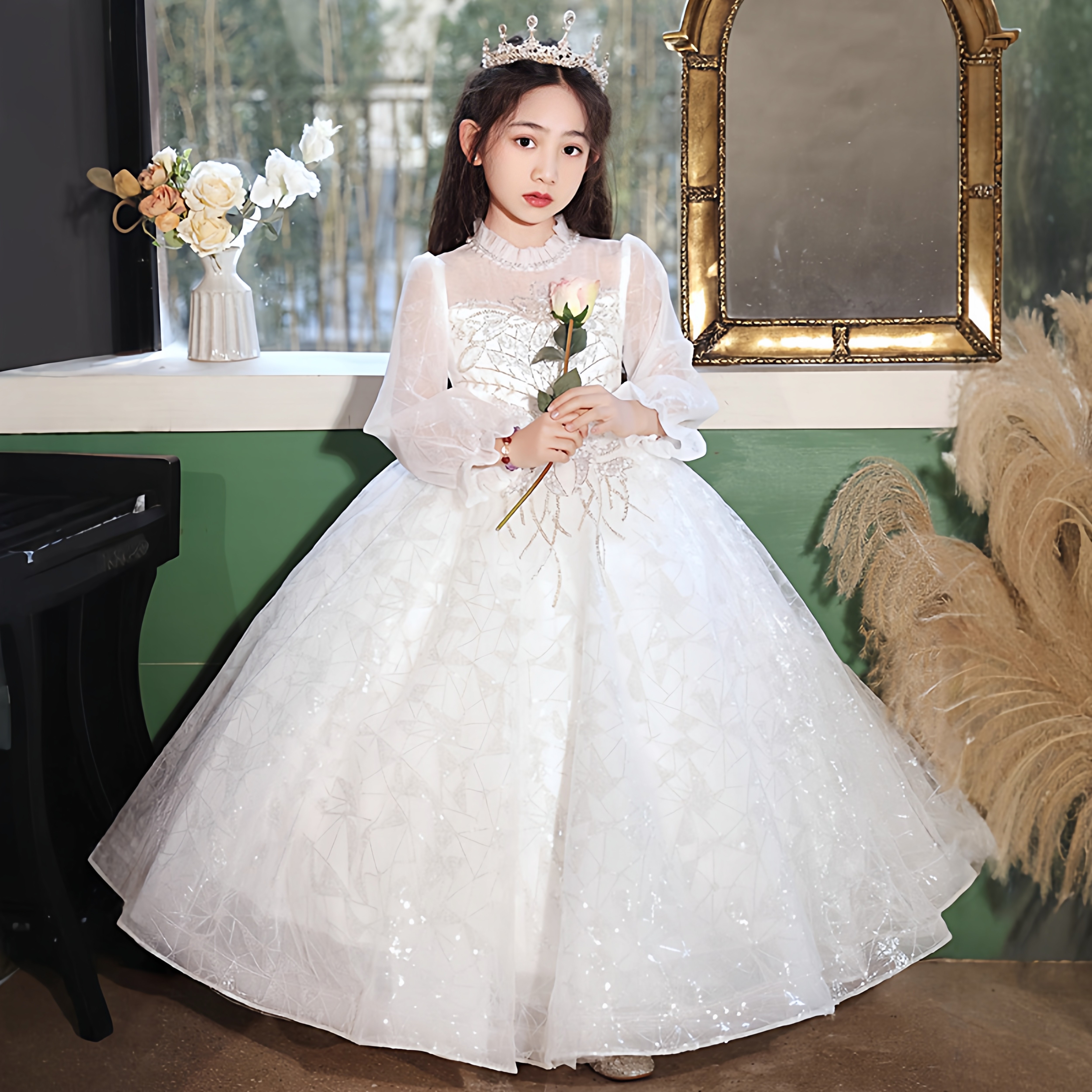 儿童大码礼服公主裙2026秋冬生日白色长袖蓬蓬纱钢琴表演女童礼服,女装/女士精品,连衣裙,淘宝优惠券,粉丝福利购,淘宝优惠卷
